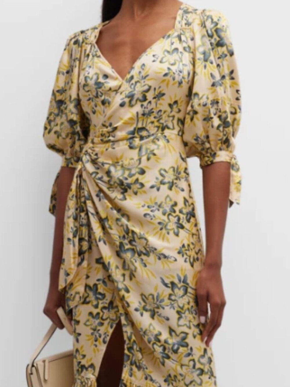 ✨ Cinq à Sept "Kerstin" Puff-Sleeve Pomelo Multi Floral Midi Wrap Dress Size 4✨